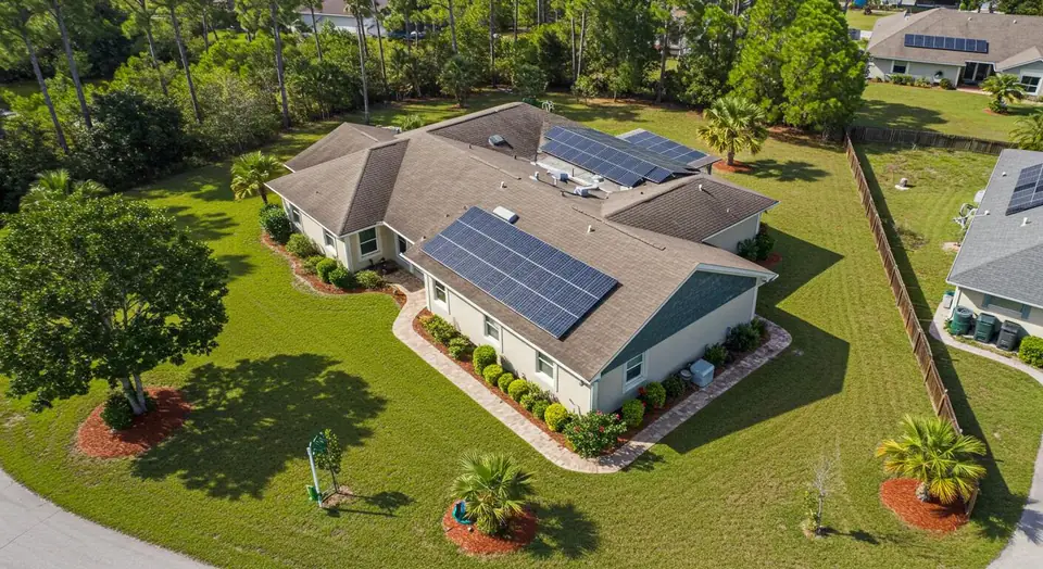 Illustrative aerial view of a Florida home and surrounding grounds