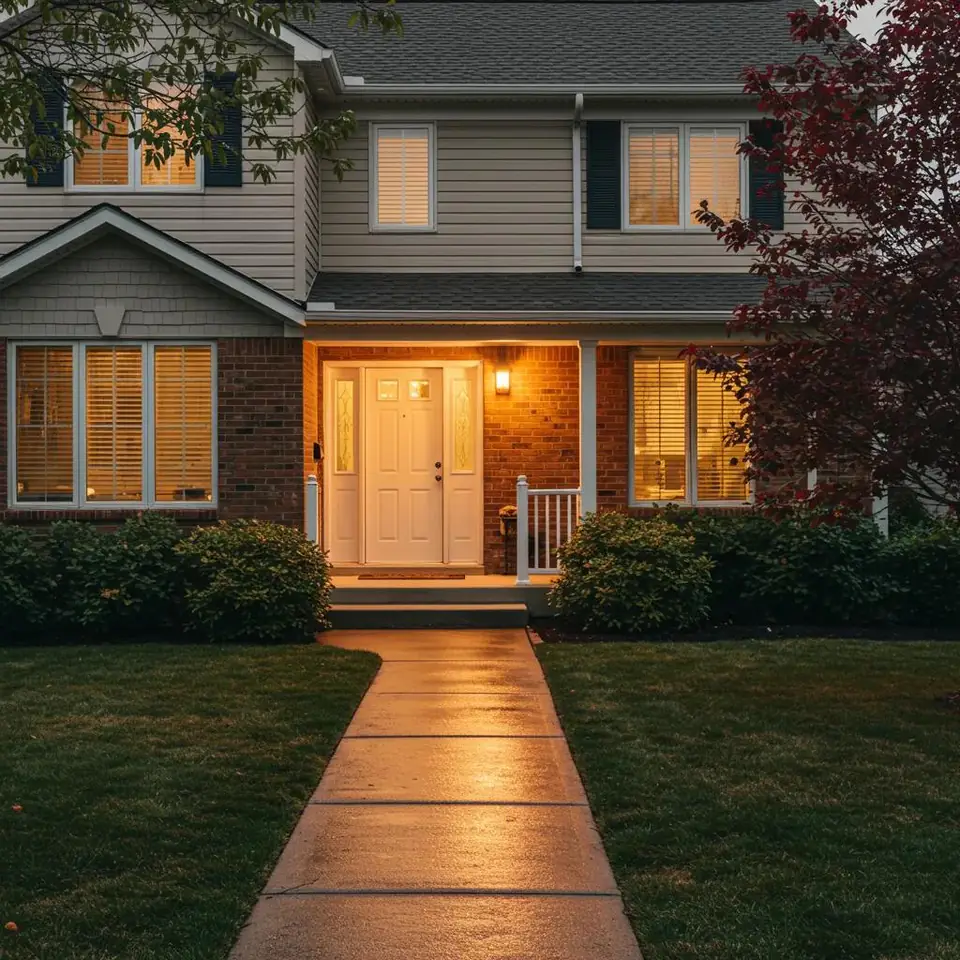 Illustrative view of a home entrance and clear walkway