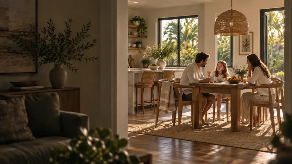 Illustrative scene of a family gathered around the table in a Florida home