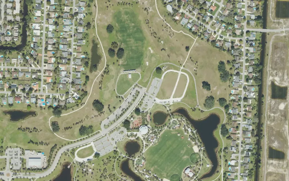 USDA NAIP aerial view around Commons Park in Royal Palm Beach, Florida (2023-02-13).